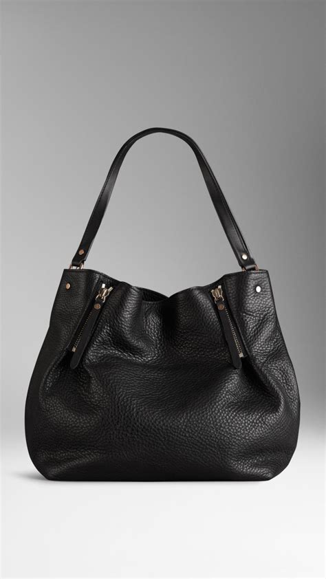 burberry black black medium zip detail leather tote bag|Burberry black nylon tote bag.